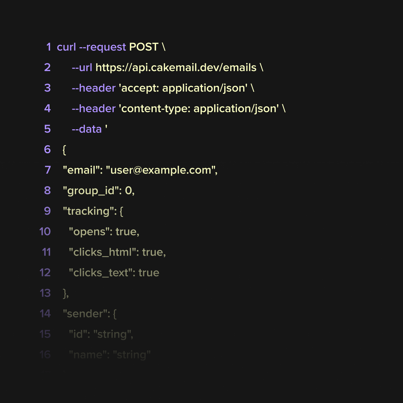A sample API request to Cakemail.