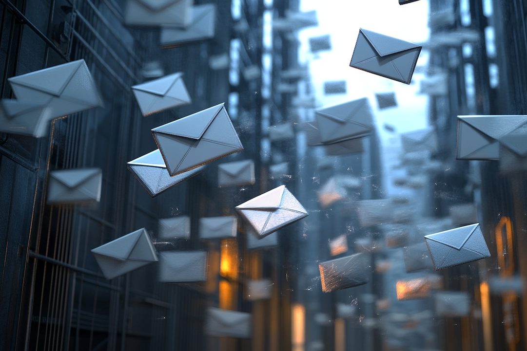 Envelopes flying around in a city