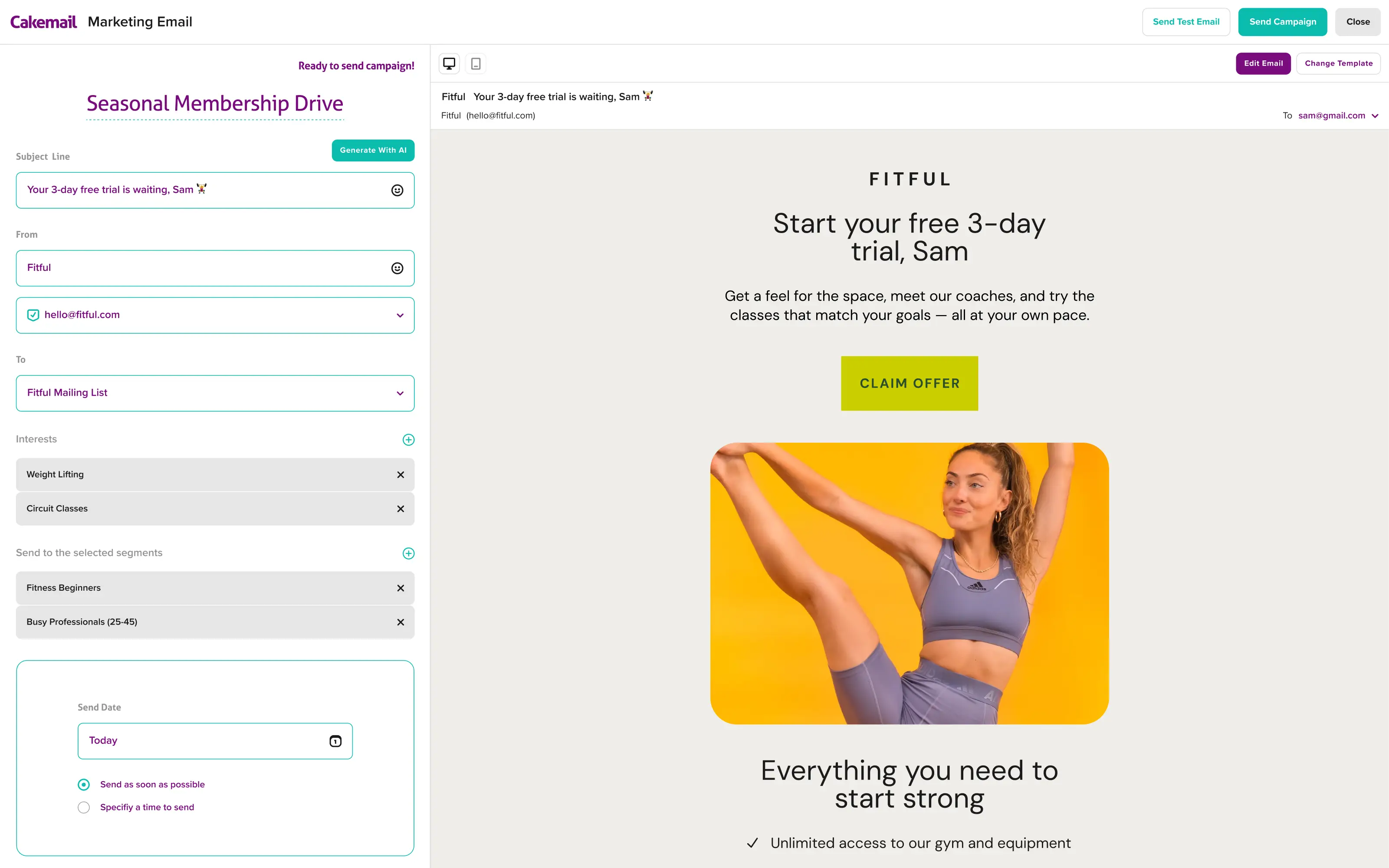 A marketing email built in Cakemail.
