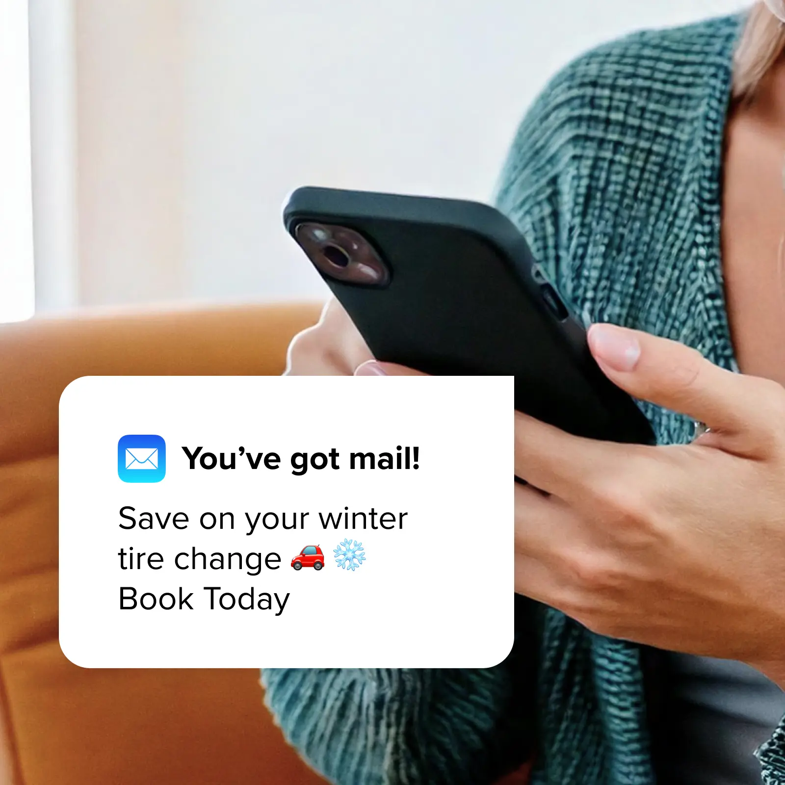 A re-engagement message from a car dealership business arriving as a phone notification.