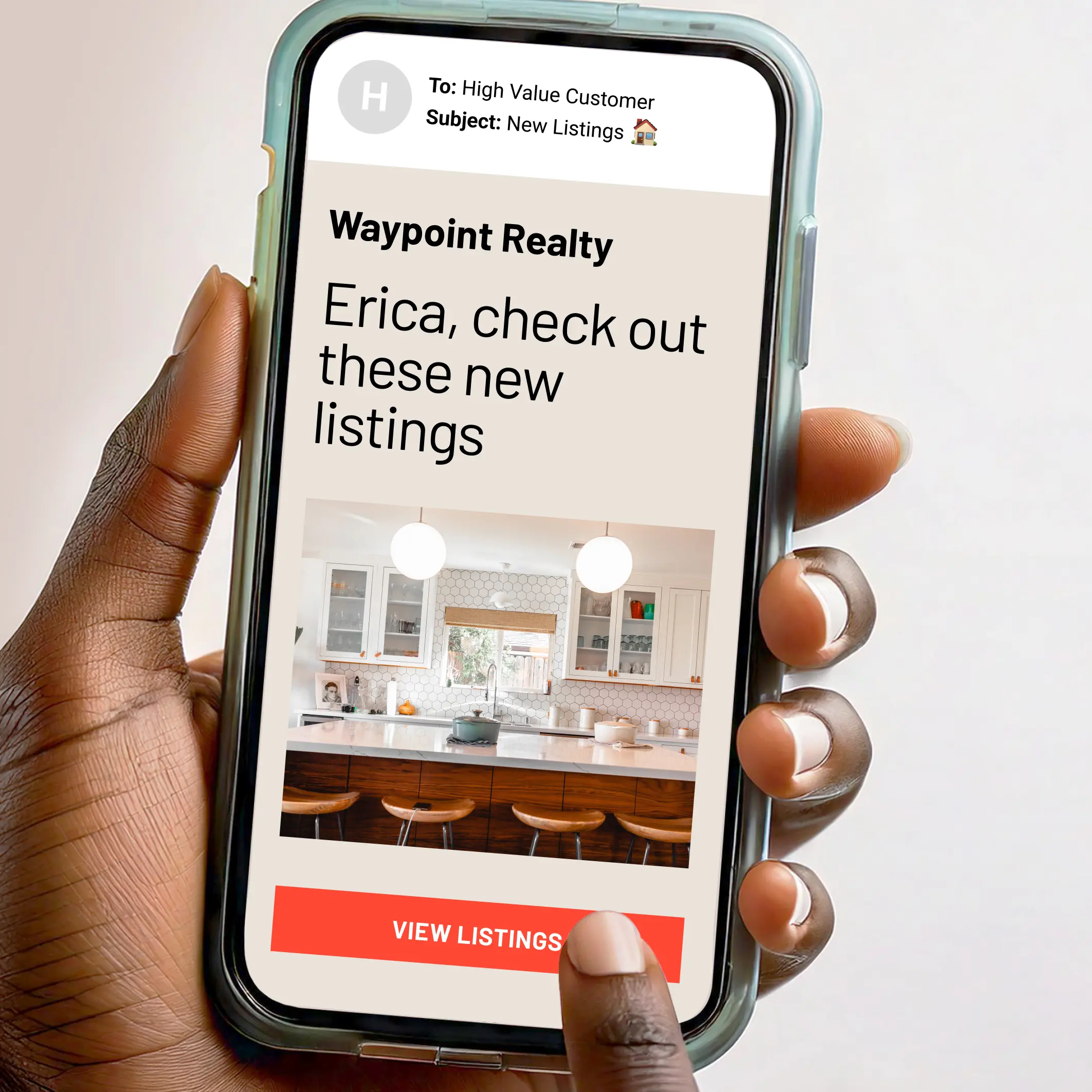 A real estate email shown on a phone.