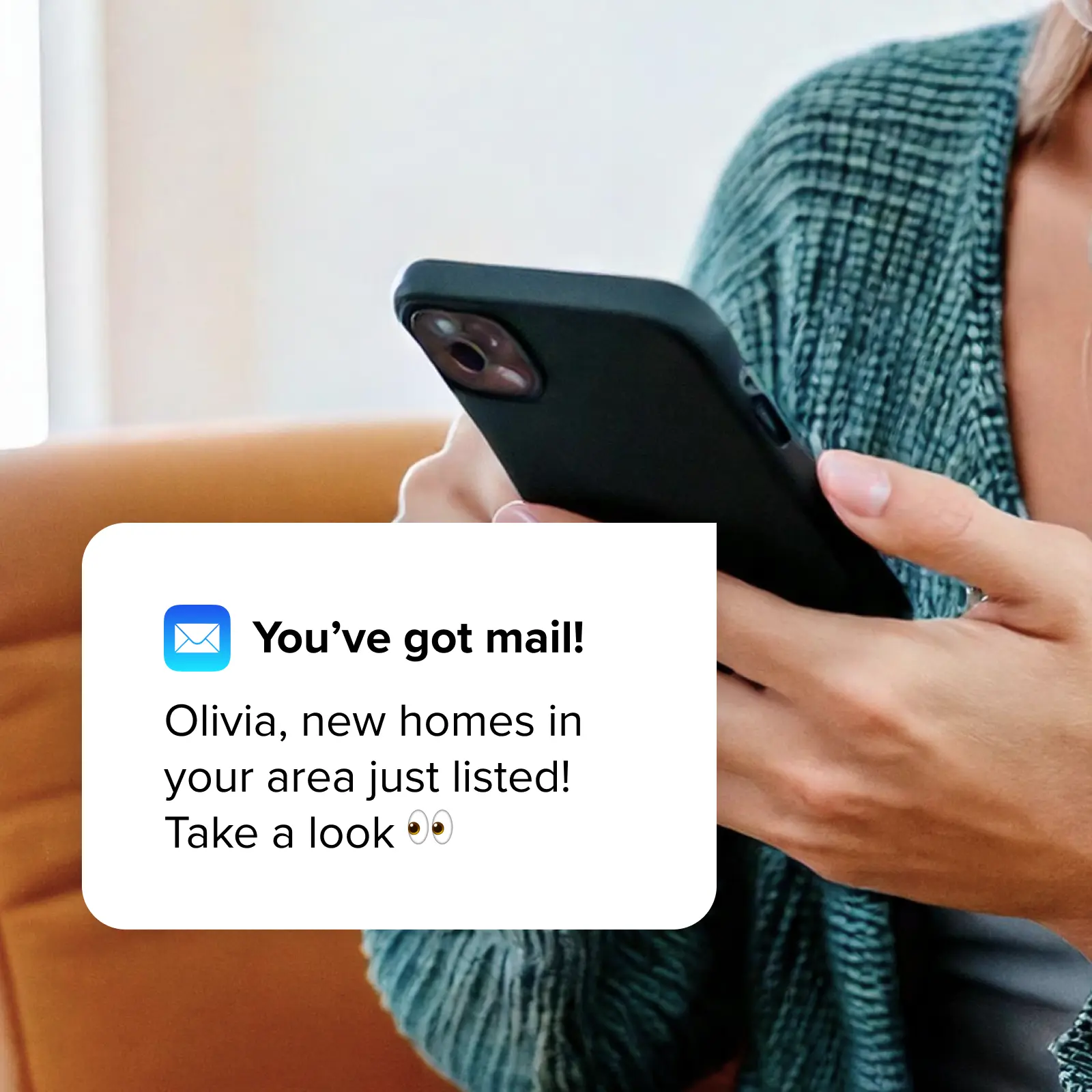 A re-engagement message from a real estate business arriving as a phone notification.