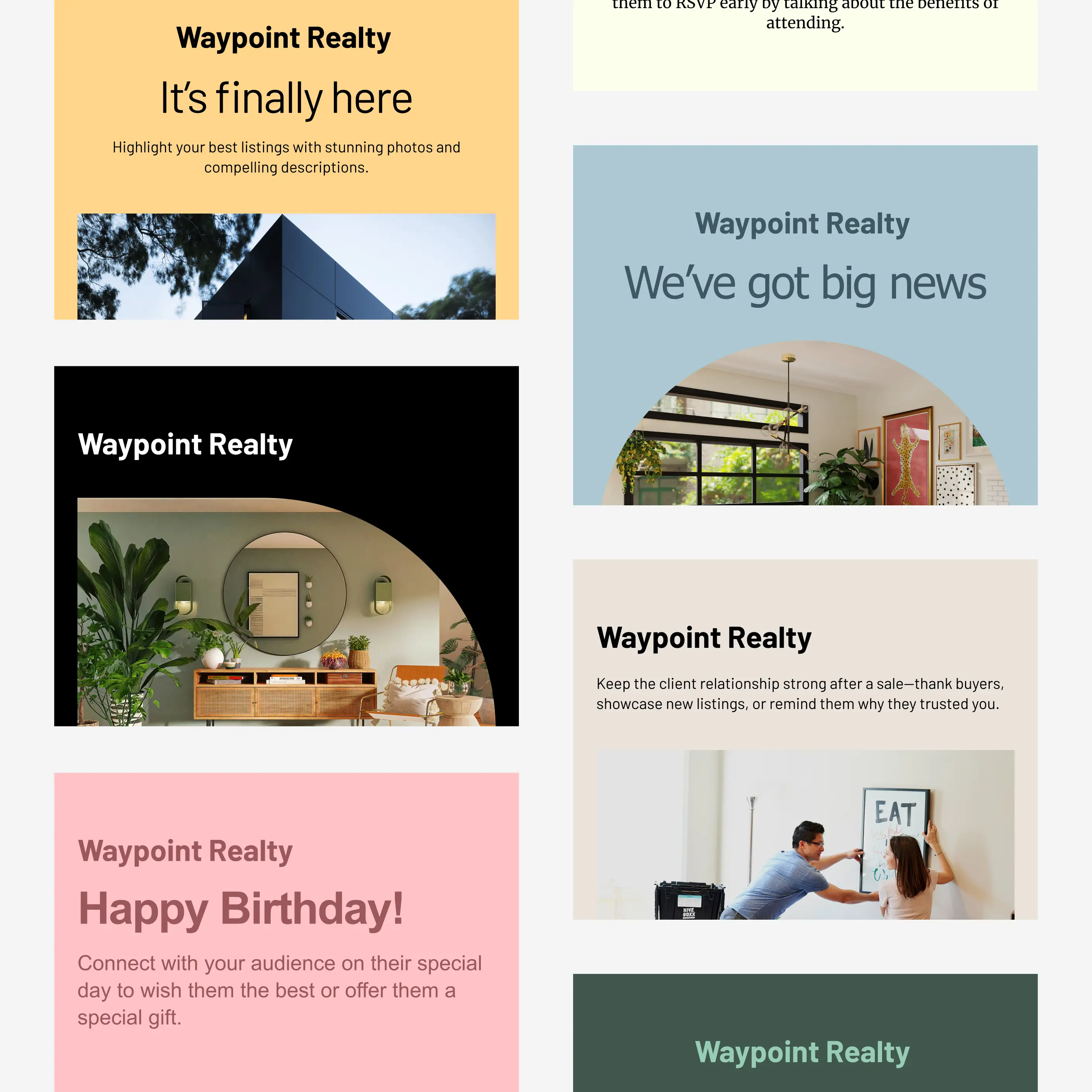 A grid of Cakemail email templates for real estate.